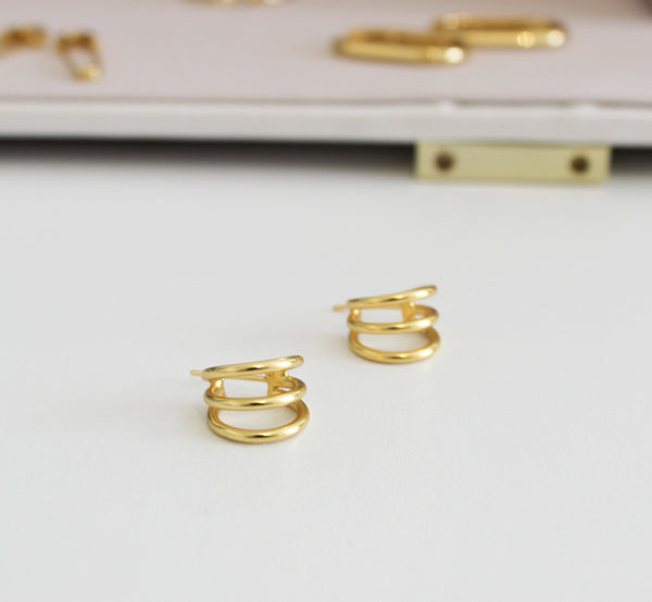 gold triple hoop earrings